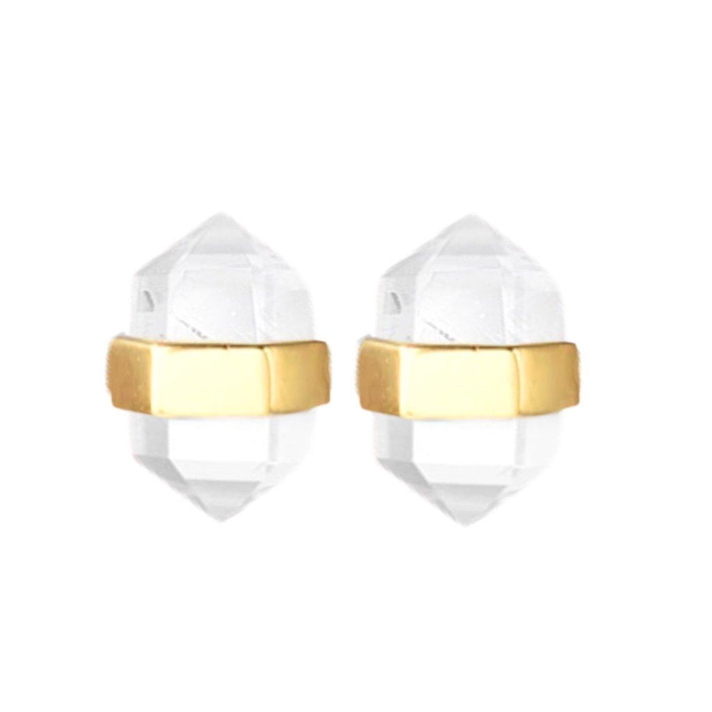 Laihas Crystal Kindness Gold Clear Quartz Stud Earrings