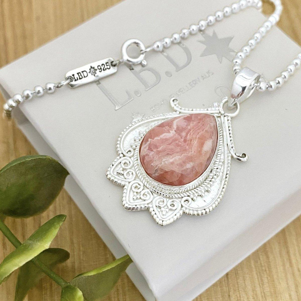 Laihas Designer Bohemian Swirl Rhodochrosite Necklace