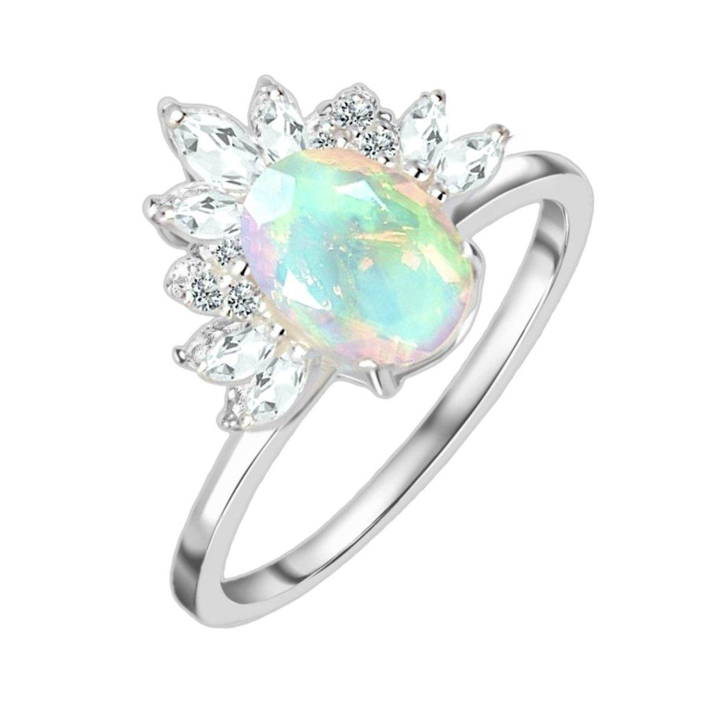 Laihas Empress Genuine Opal Ring - Opal/ White Topaz