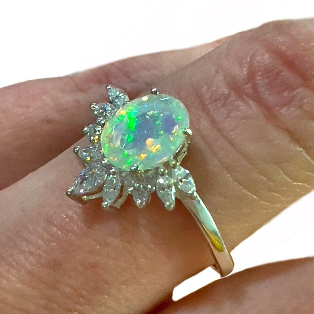Laihas Empress Genuine Opal Ring - Opal/ White Topaz