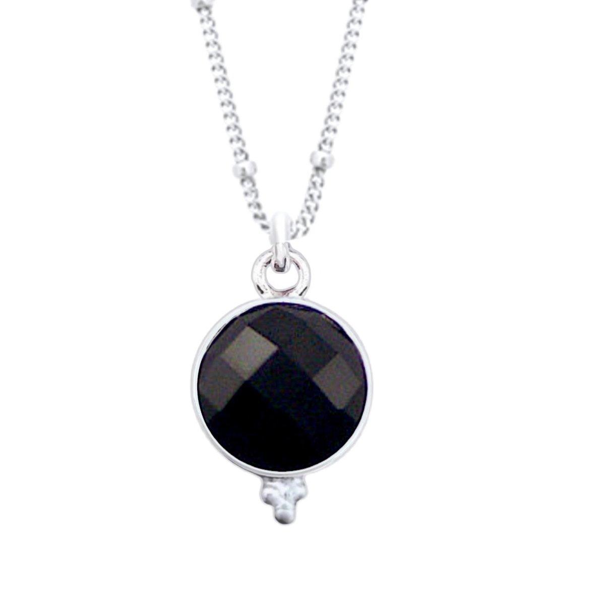 Silver necklace with shop black stone