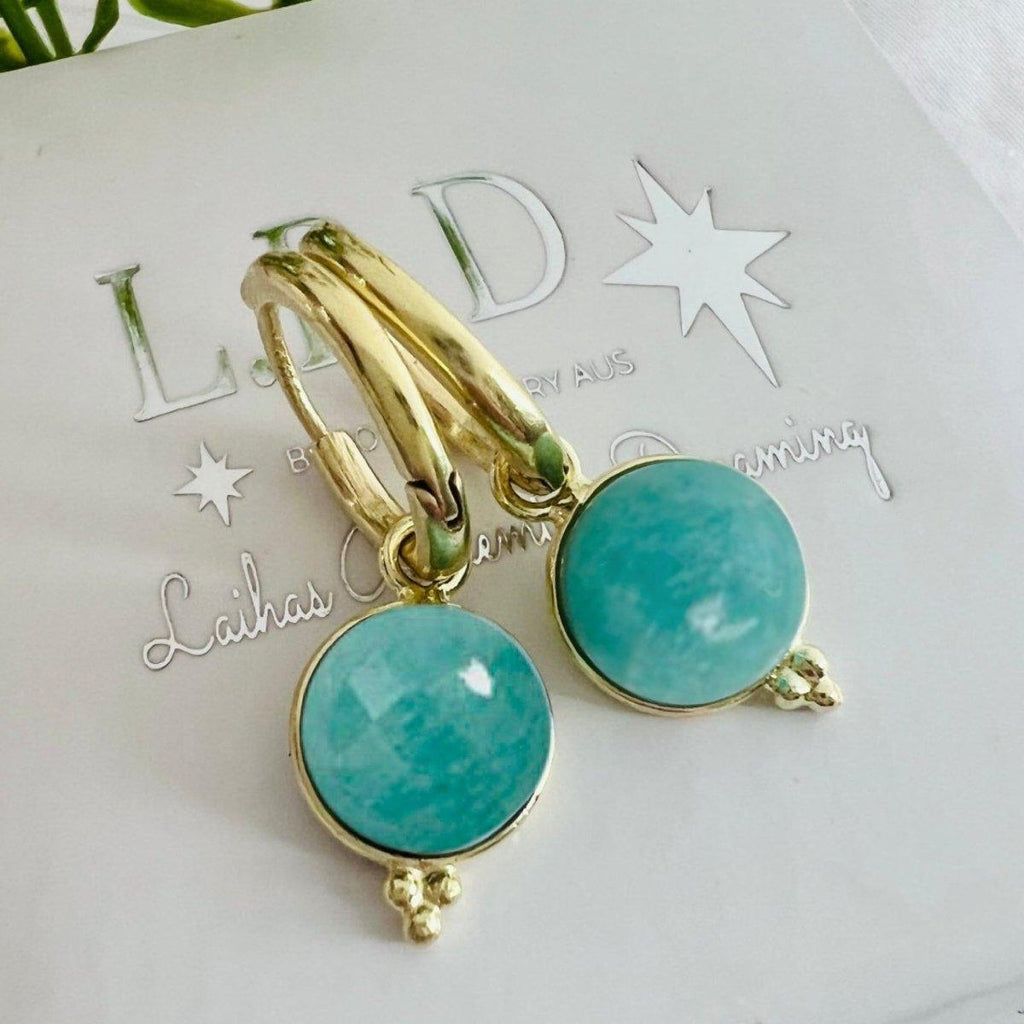 Laihas Free Spirit Gold Amazonite Hoop Earrings