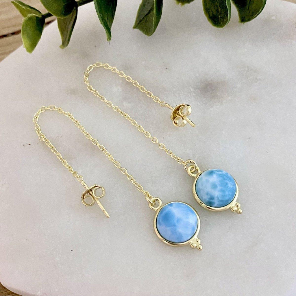 Laihas Free Spirit Gold Larimar Threader Earrings