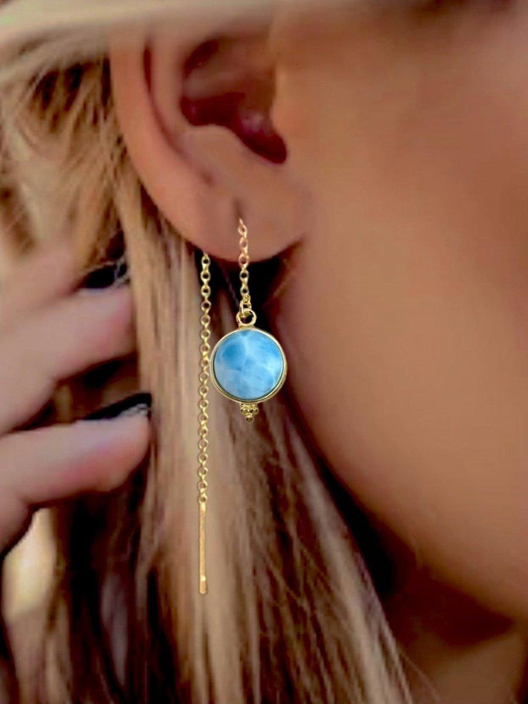 Laihas Free Spirit Gold Larimar Threader Earrings