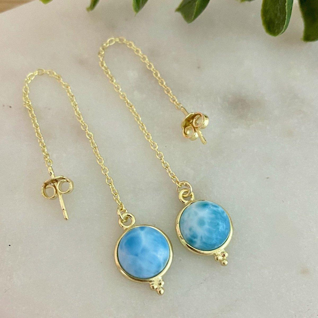 Laihas Free Spirit Gold Larimar Threader Earrings