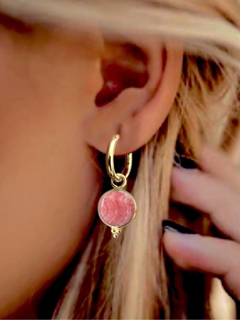 Laihas Free Spirit Gold Rhodochrosite Hoop Earrings