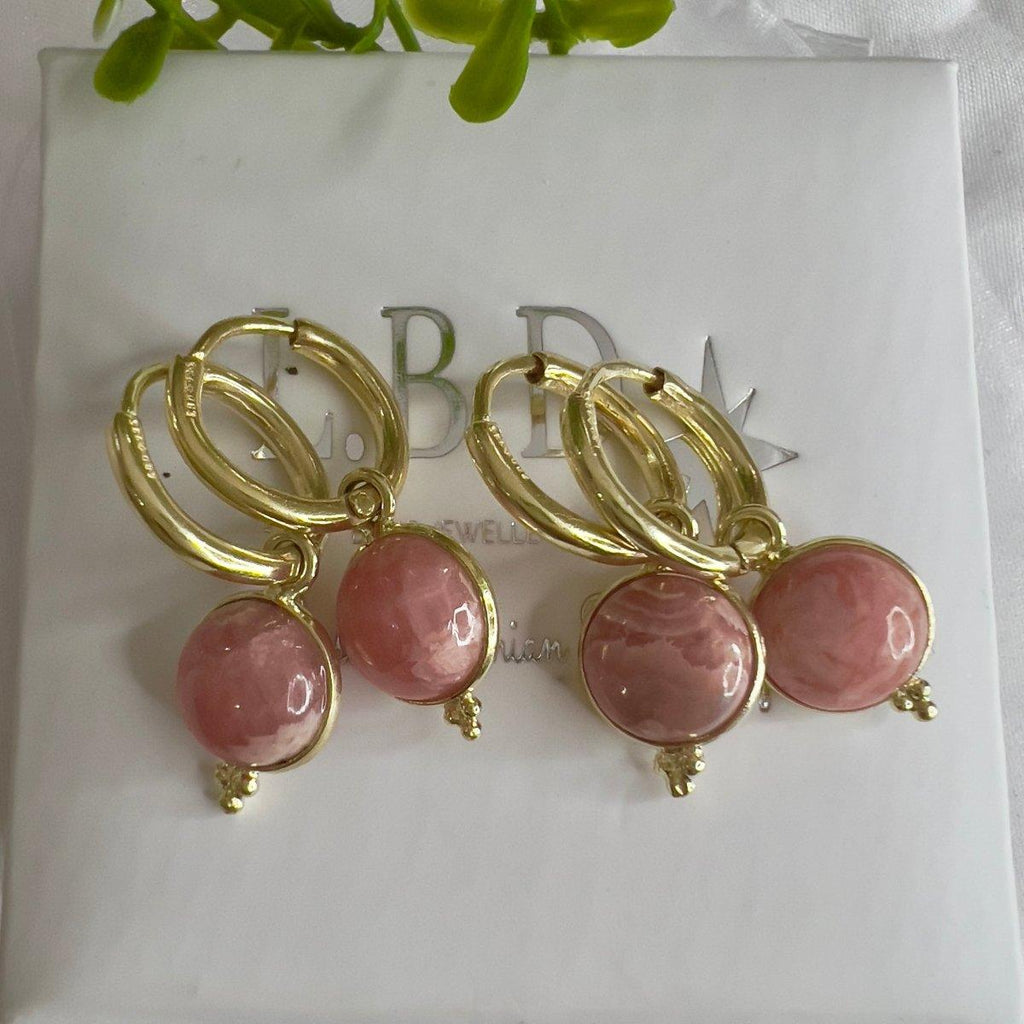 Laihas Free Spirit Gold Rhodochrosite Hoop Earrings