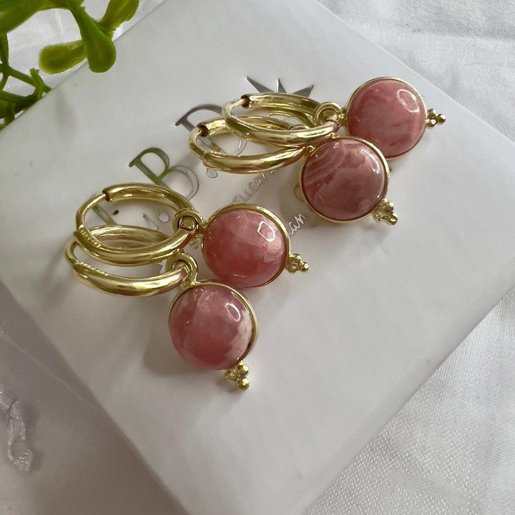 Laihas Free Spirit Gold Rhodochrosite Hoop Earrings