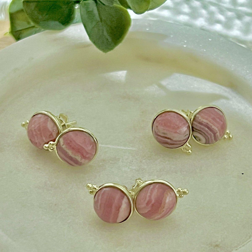 Laihas Free Spitit Gold Rhodochrosite Stud Earrings