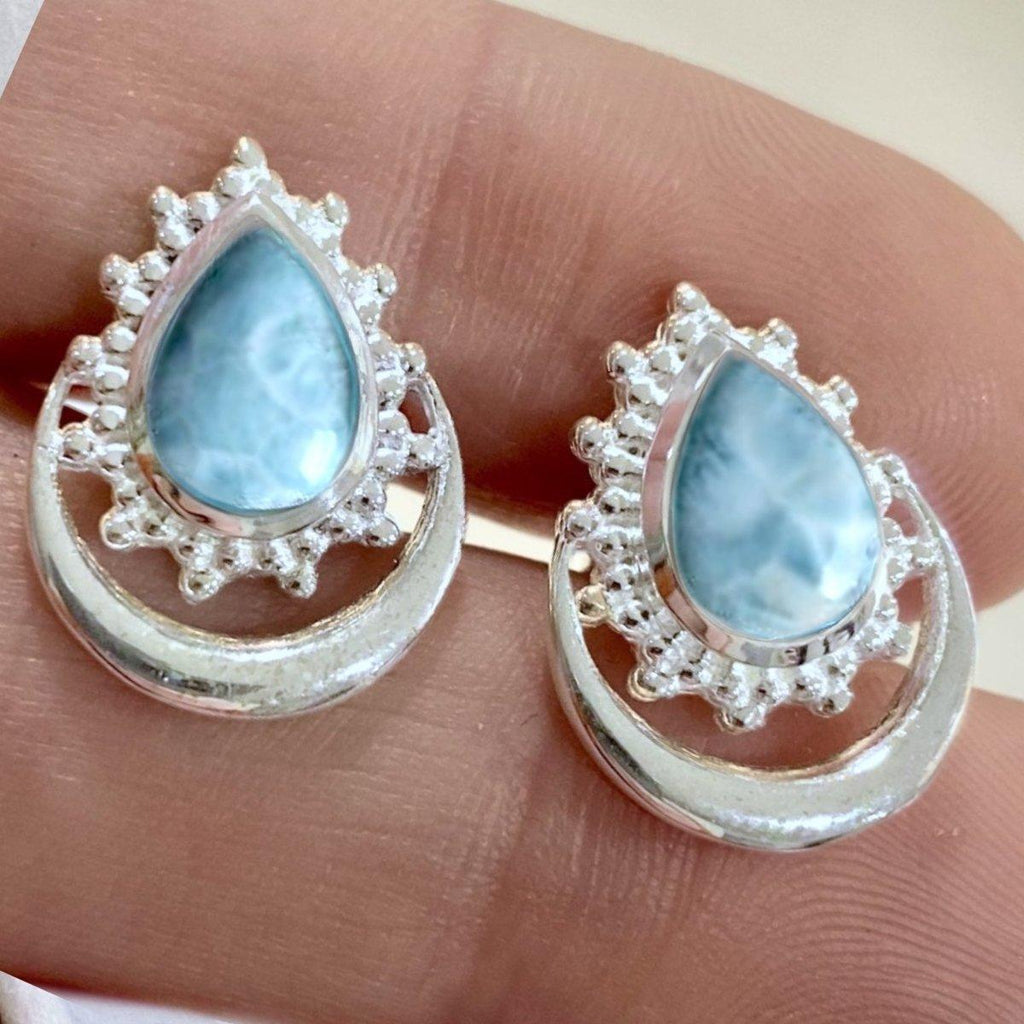 Laihas Handcrafted Boho Moon Larimar Stud Earrings