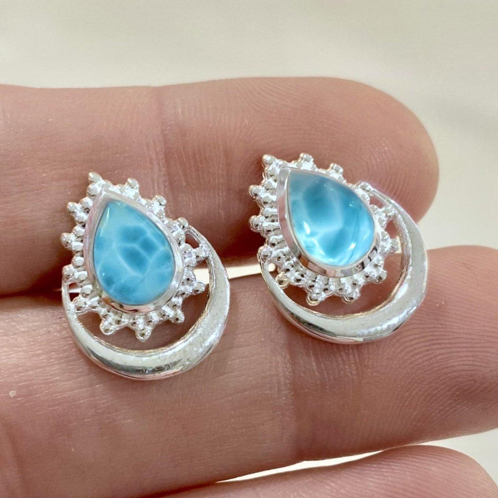 Laihas Handcrafted Boho Moon Larimar Stud Earrings