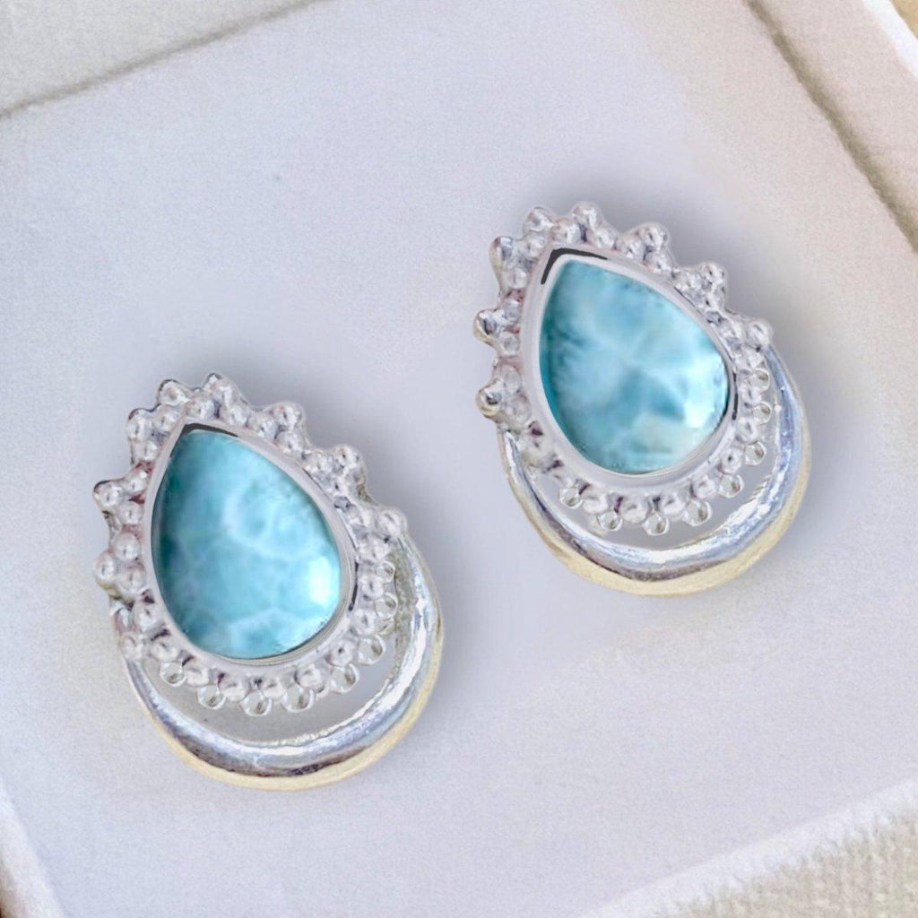 Laihas Handcrafted Boho Moon Larimar Stud Earrings