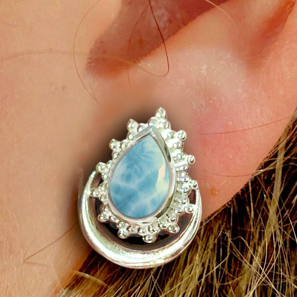 Laihas Handcrafted Boho Moon Larimar Stud Earrings