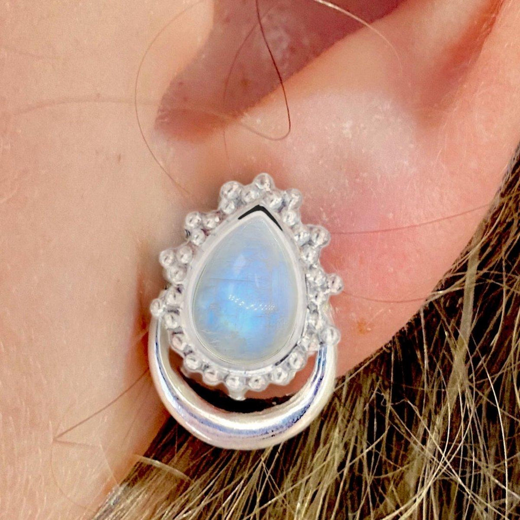 Laihas Handcrafted Boho Moon Moonstone Stud Earrings