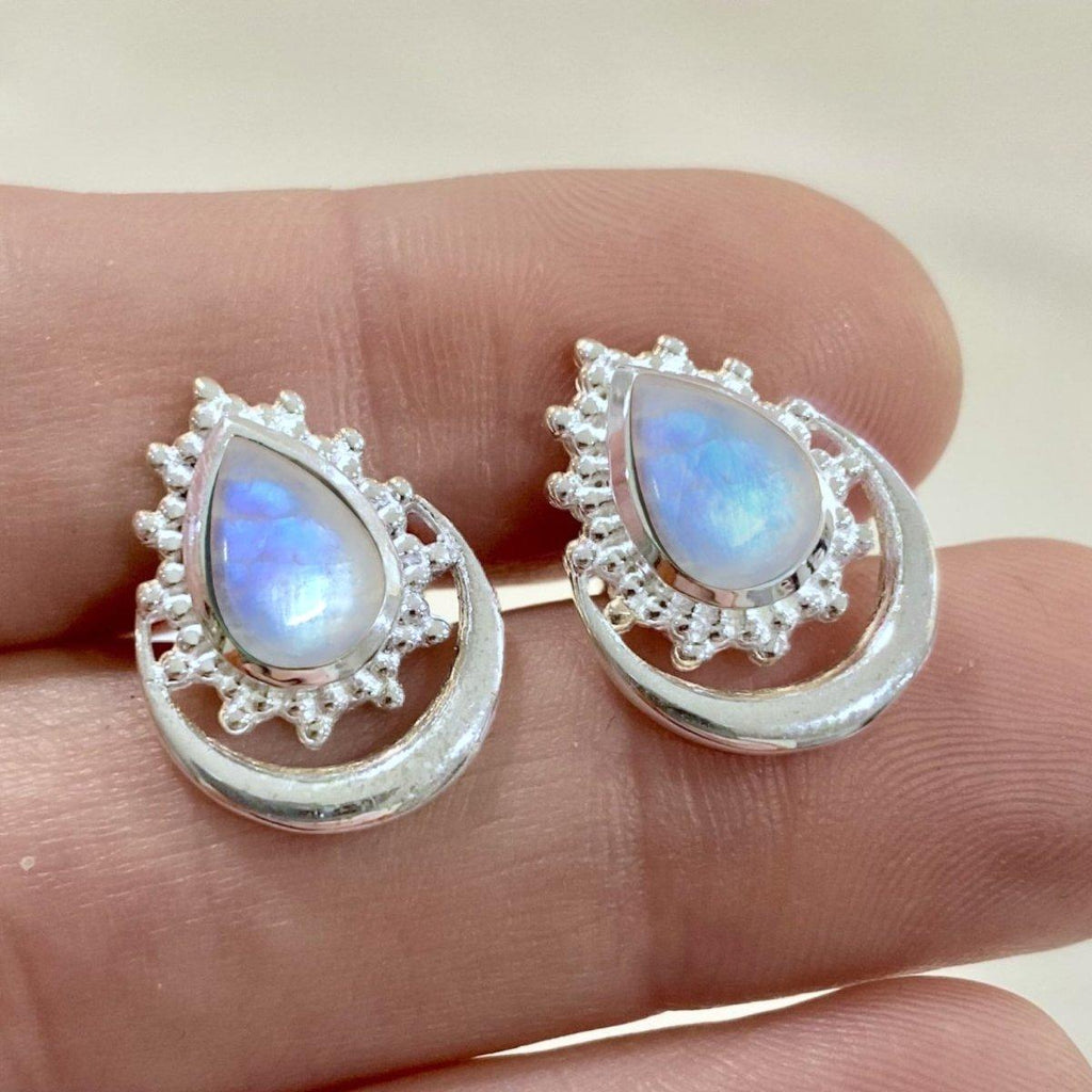 Laihas Handcrafted Boho Moon Moonstone Stud Earrings