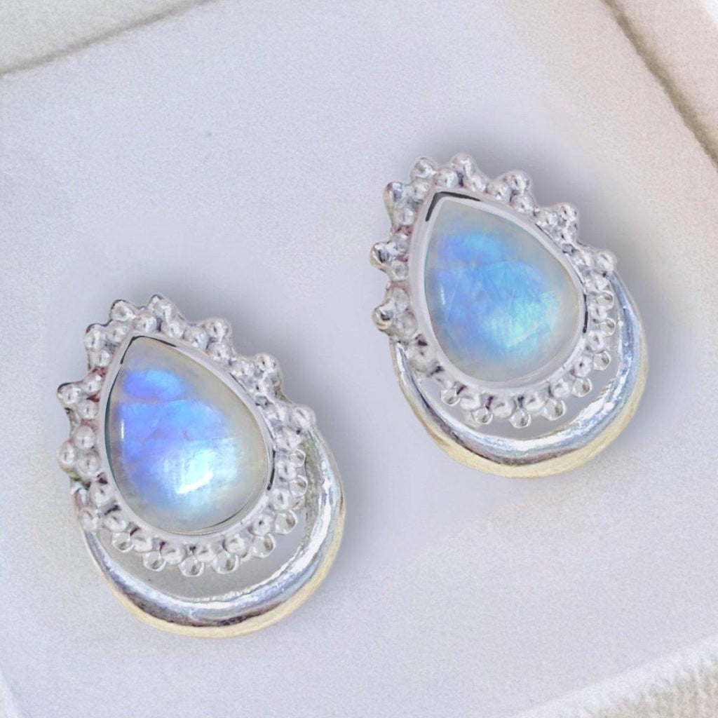 Laihas Handcrafted Boho Moon Moonstone Stud Earrings