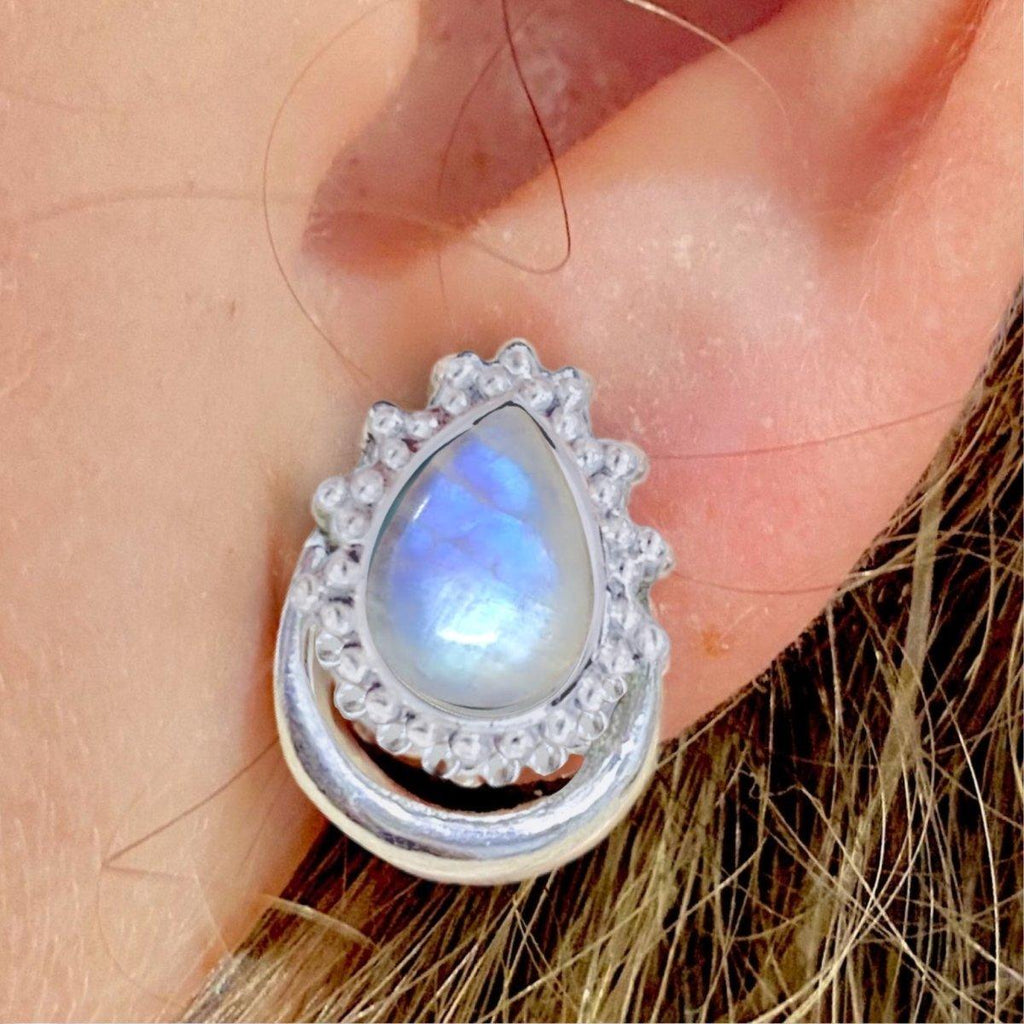 Laihas Handcrafted Boho Moon Moonstone Stud Earrings