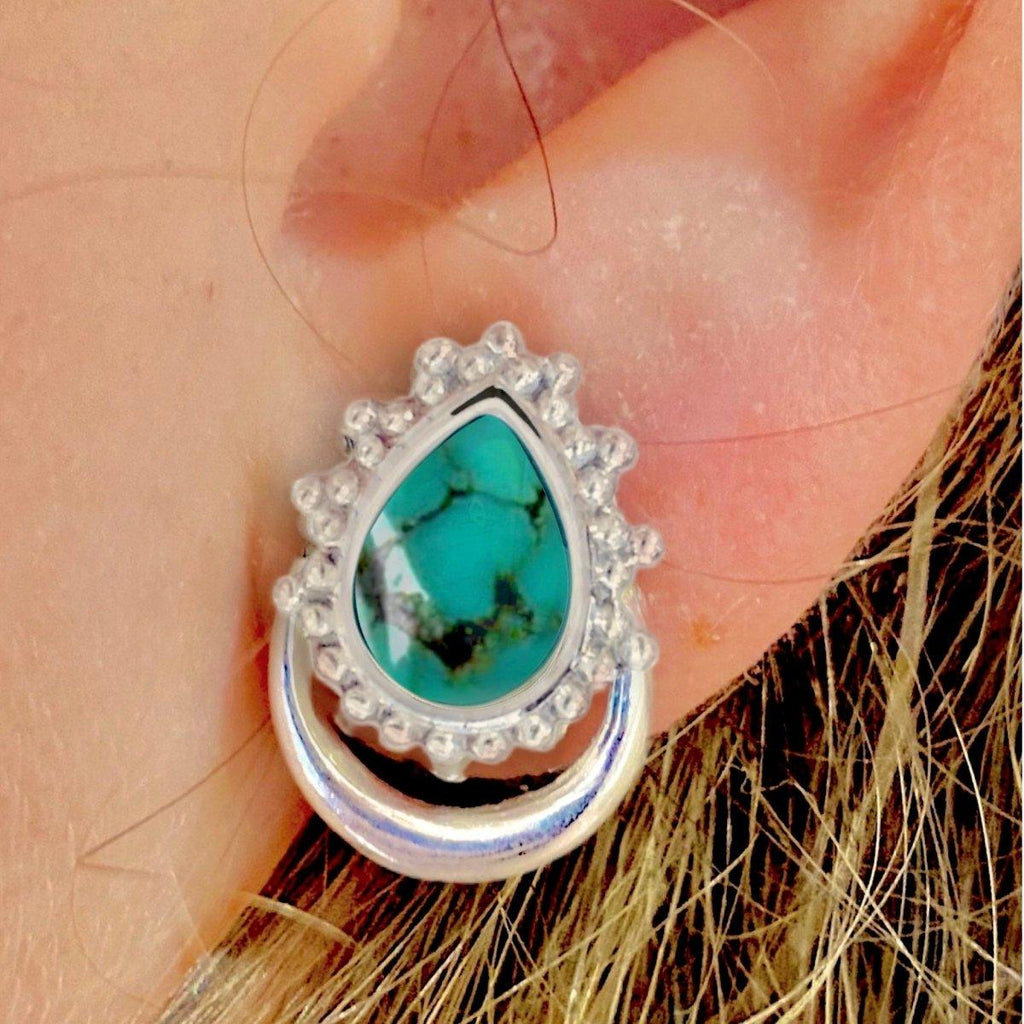 Laihas Handcrafted Boho Moon Turquoise Stud Earrings
