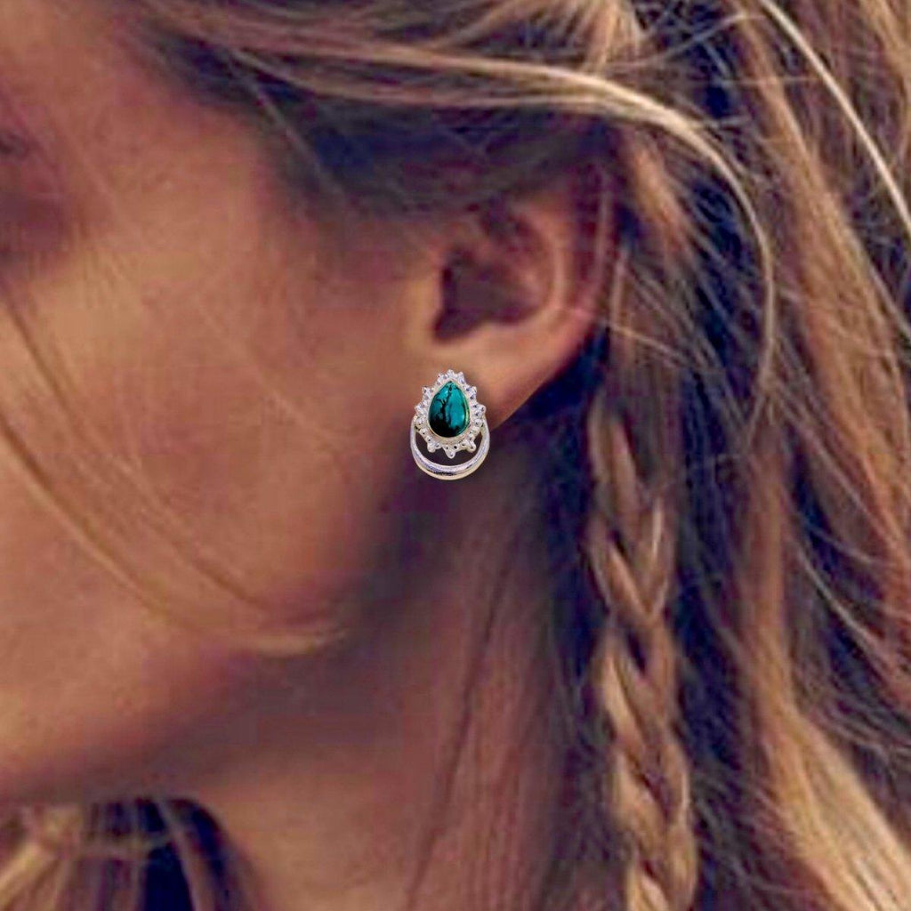 Laihas Handcrafted Boho Moon Turquoise Stud Earrings