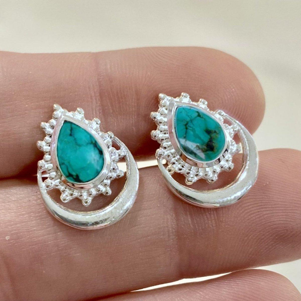 Laihas Handcrafted Boho Moon Turquoise Stud Earrings