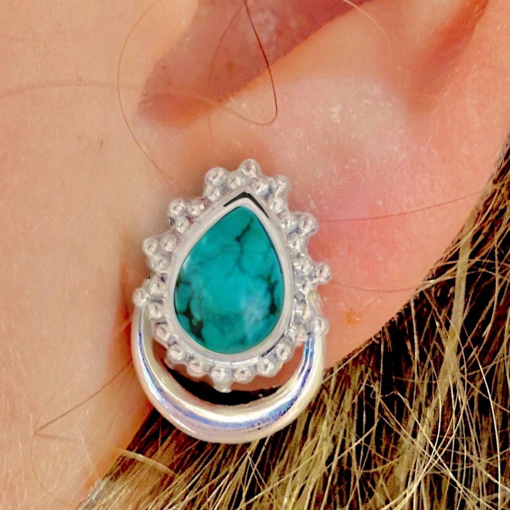 Laihas Handcrafted Boho Moon Turquoise Stud Earrings