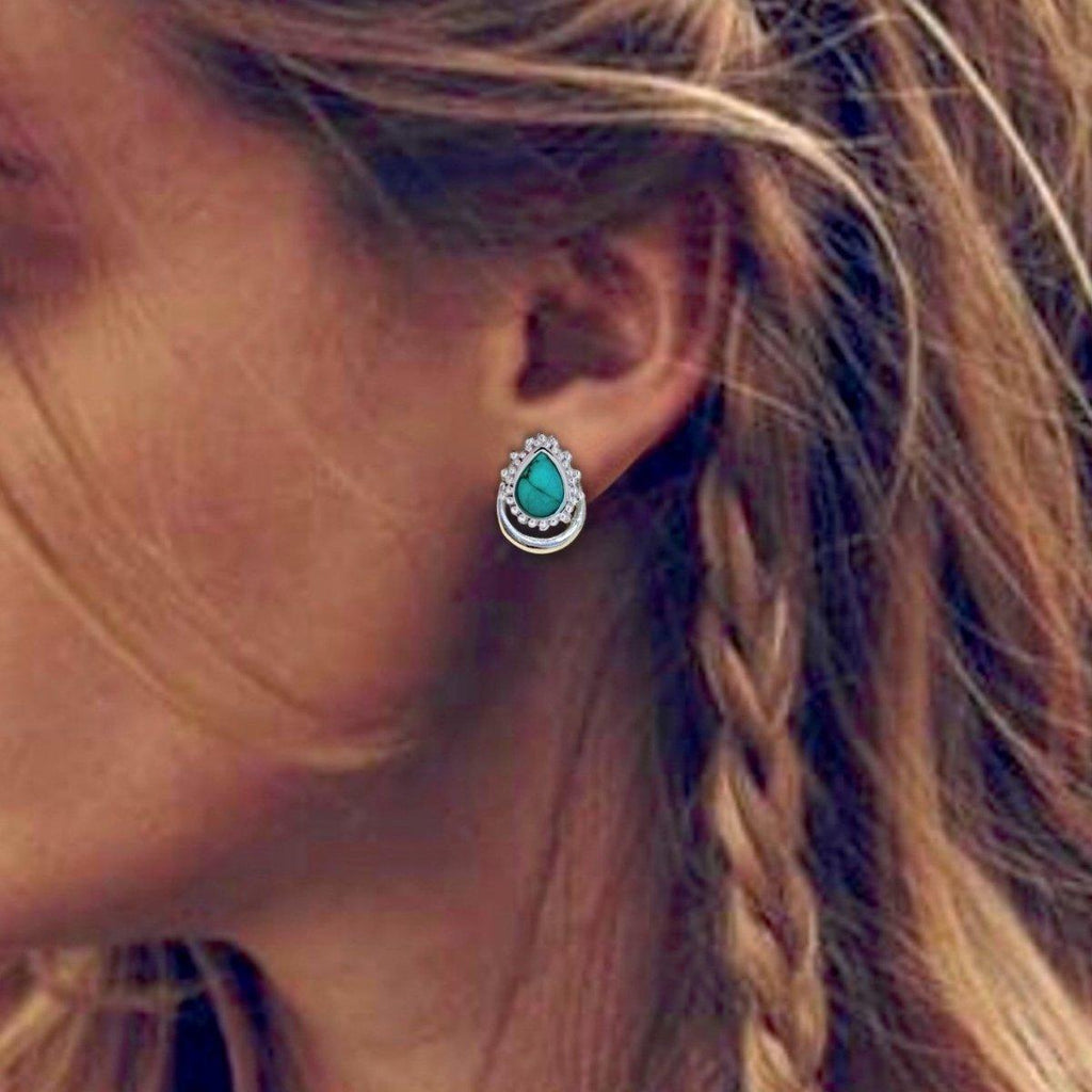 Laihas Handcrafted Boho Moon Turquoise Stud Earrings