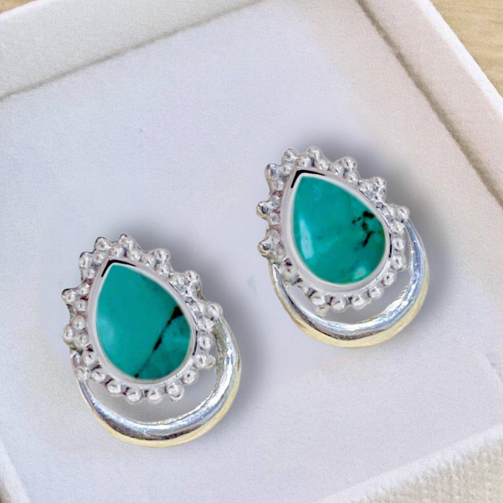 Laihas Handcrafted Boho Moon Turquoise Stud Earrings