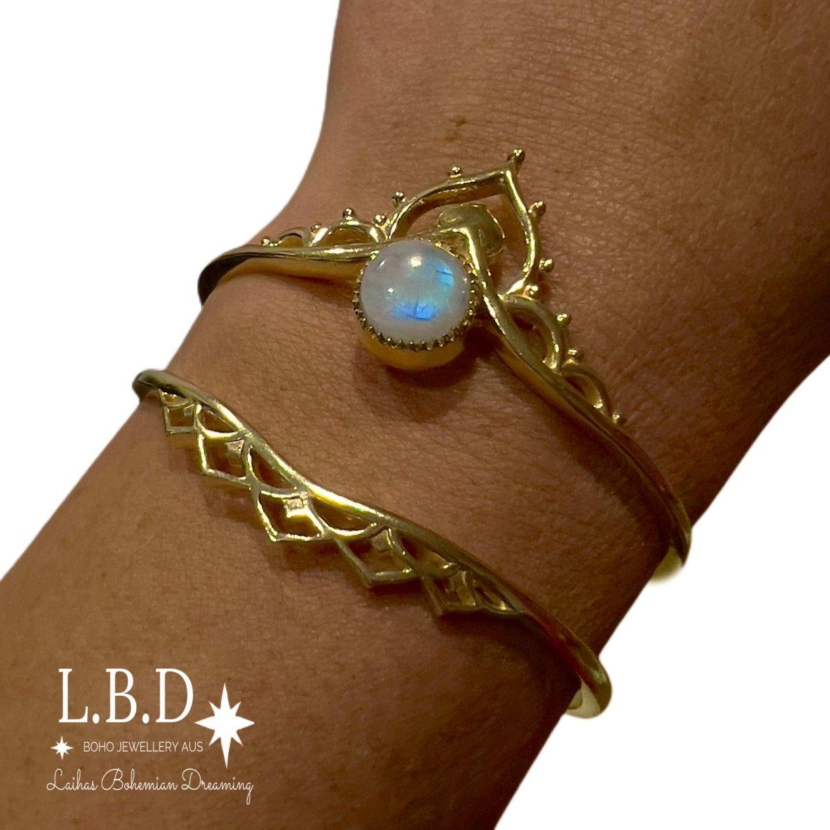 Laihas Handmade Daisly Boho Gold Moonstone Bangle