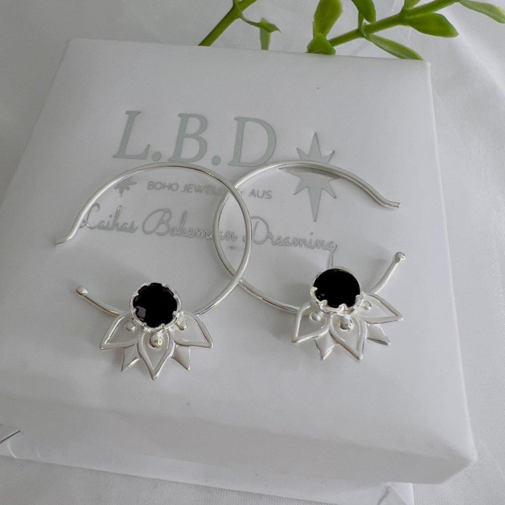 Laihas Inflorescence Black Onyx Hoop Earrings