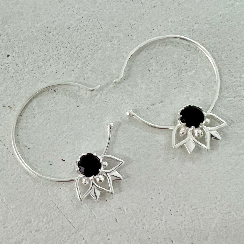 Laihas Inflorescence Black Onyx Hoop Earrings