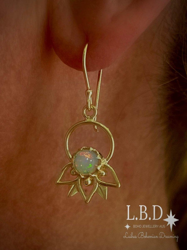 Laihas Inflorescence Gold Genuine Opal Earrings