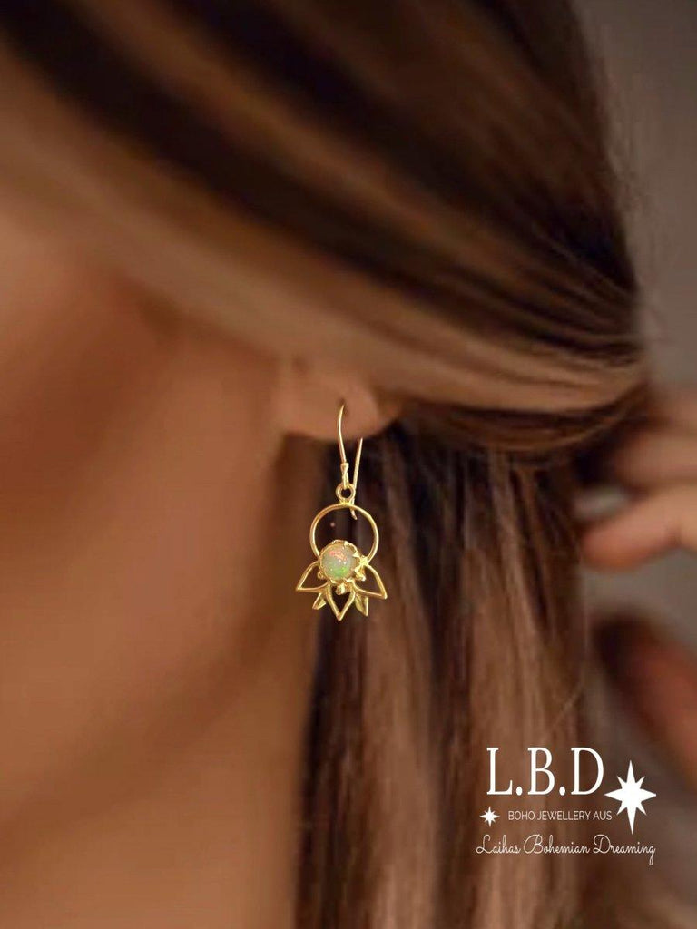 Laihas Inflorescence Gold Genuine Opal Earrings