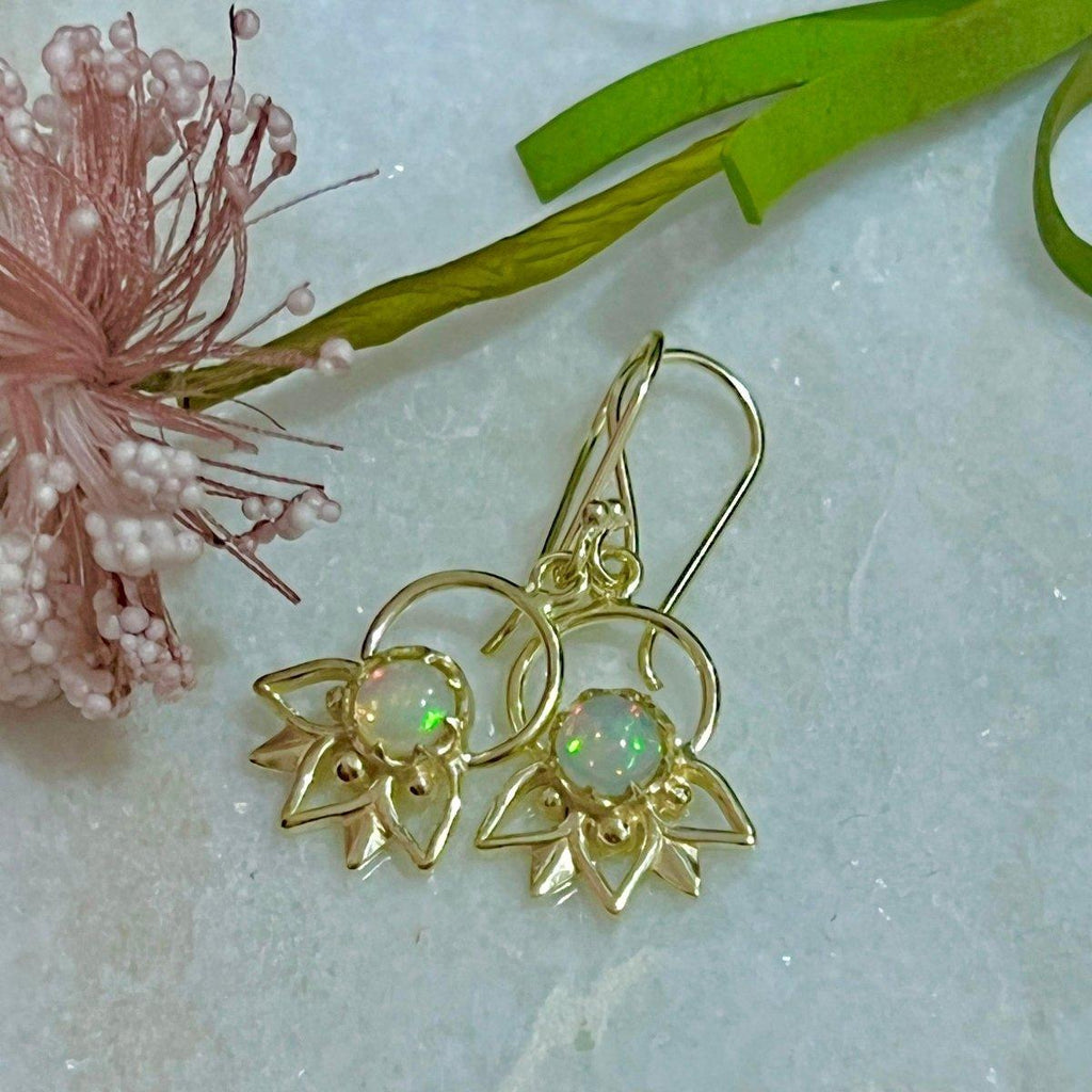 Laihas Inflorescence Gold Genuine Opal Earrings