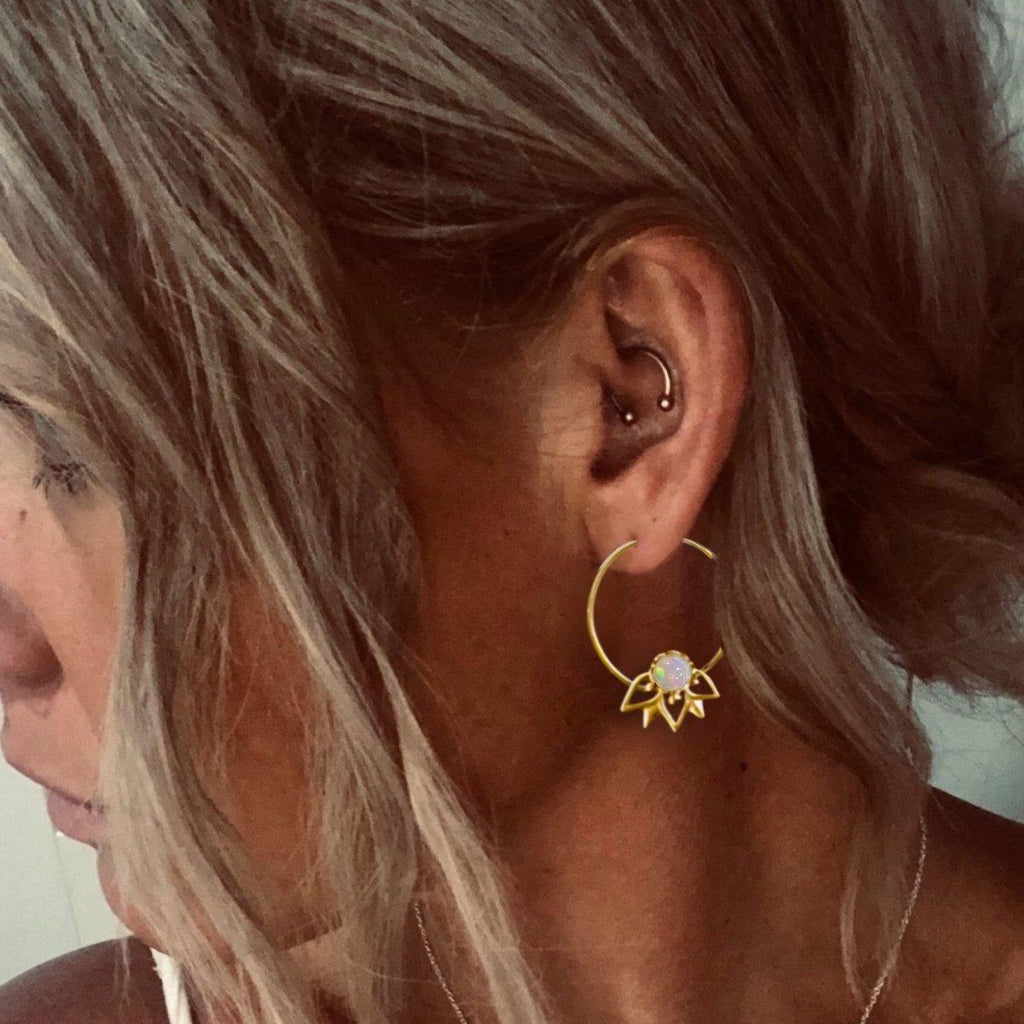 Laihas Inflorescence Gold Genuine Opal Hoop Earrings