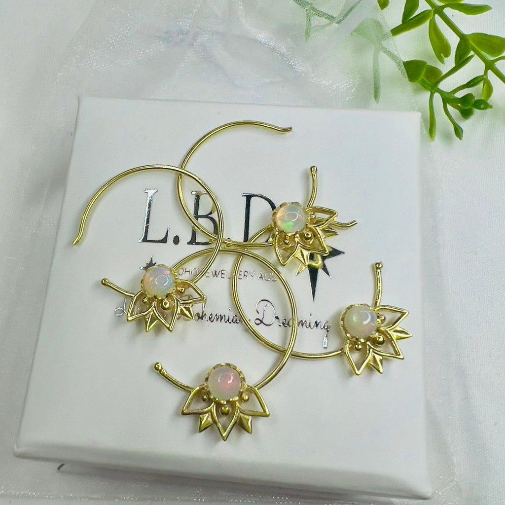 Laihas Inflorescence Gold Genuine Opal Hoop Earrings