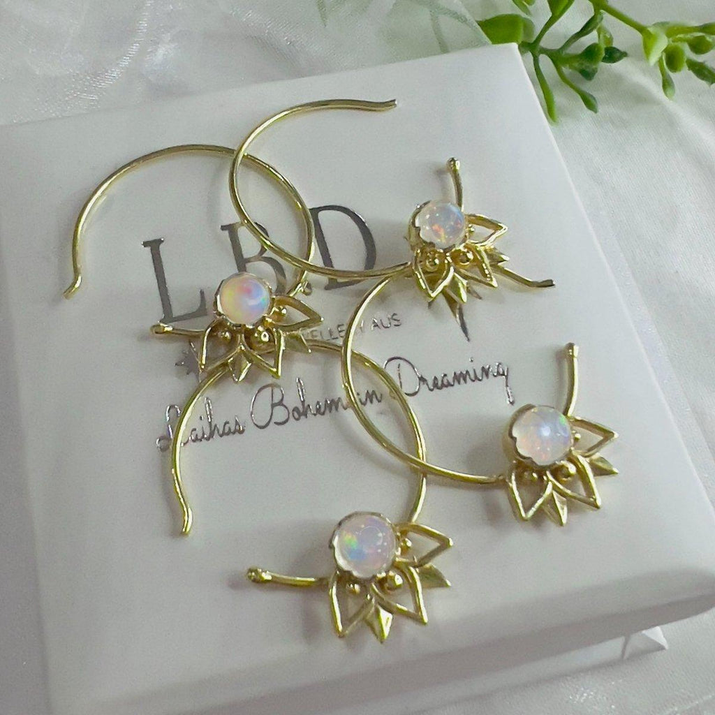 Laihas Inflorescence Gold Genuine Opal Hoop Earrings