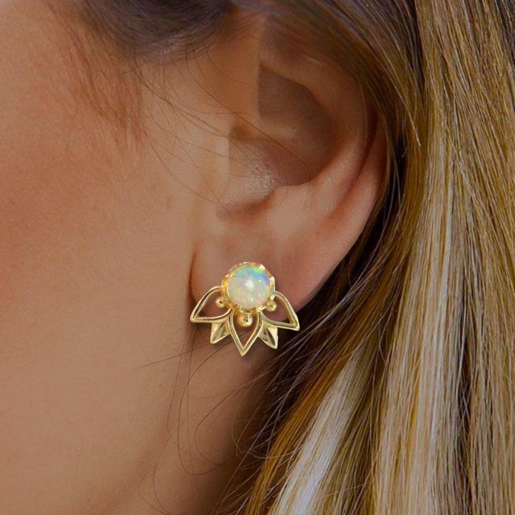 Laihas Inflorescence Gold Genuine Opal Stud Earrings