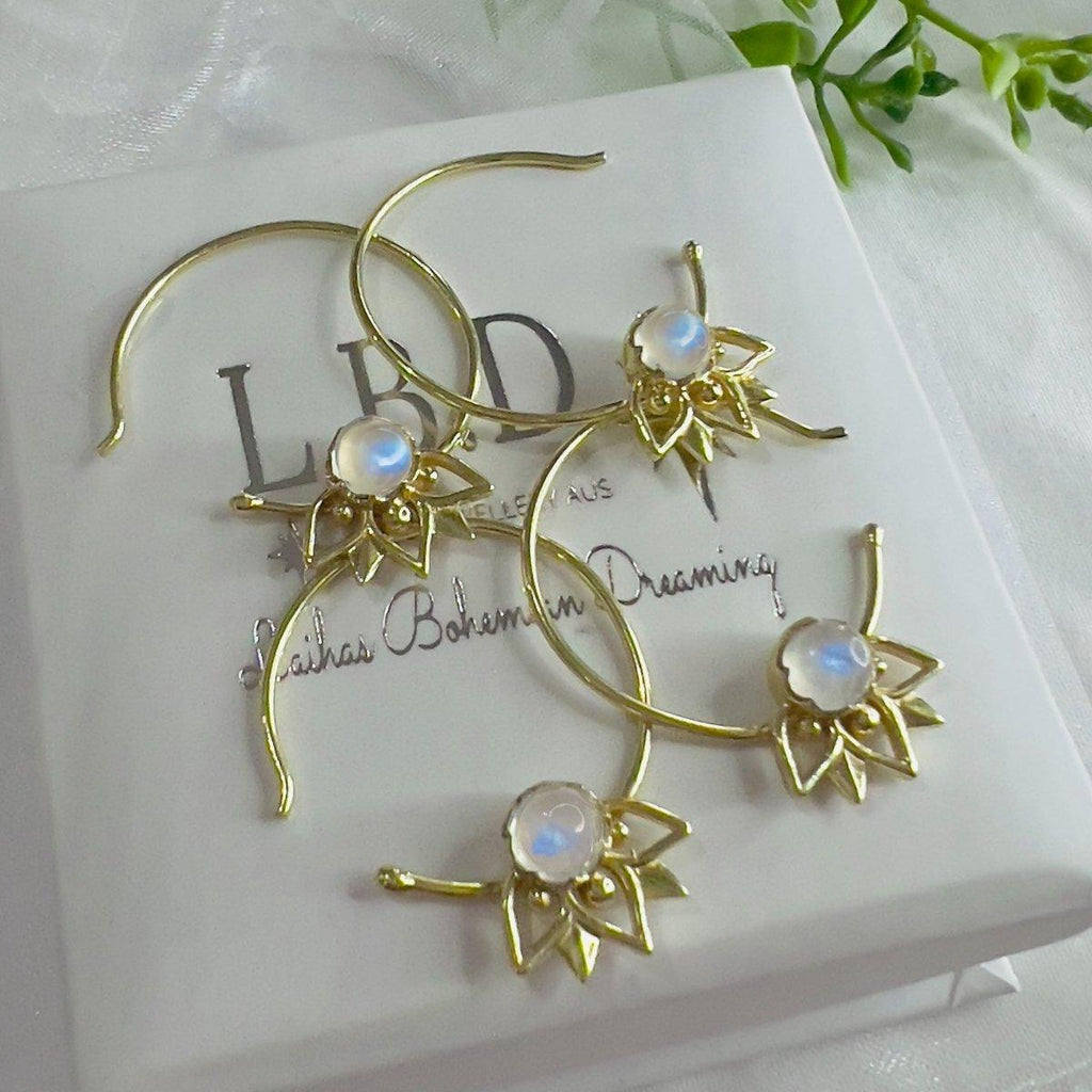 Laihas Inflorescence Gold Moonstone Hoop Earrings