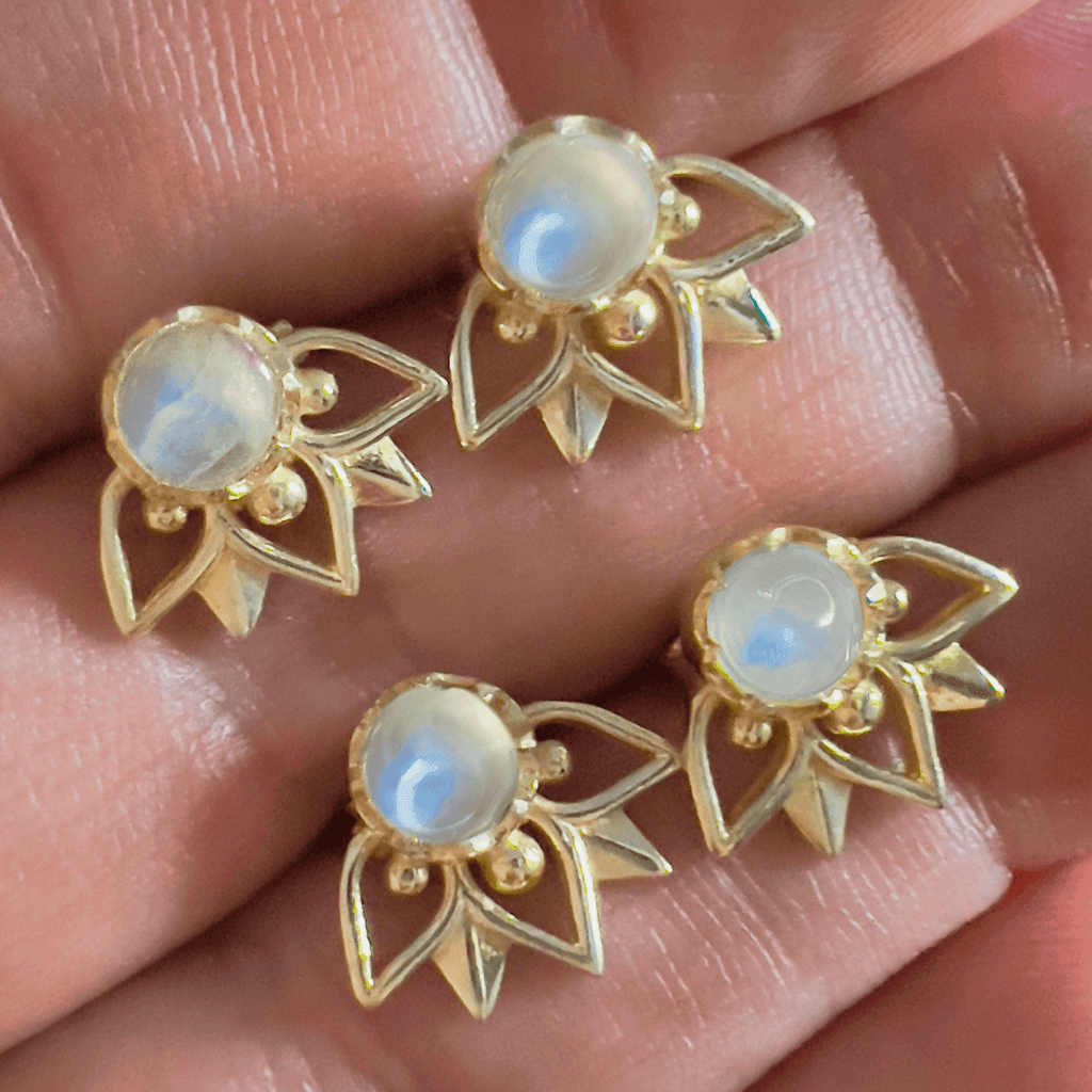 Laihas Inflorescence Gold Moonstone Stud Earrings