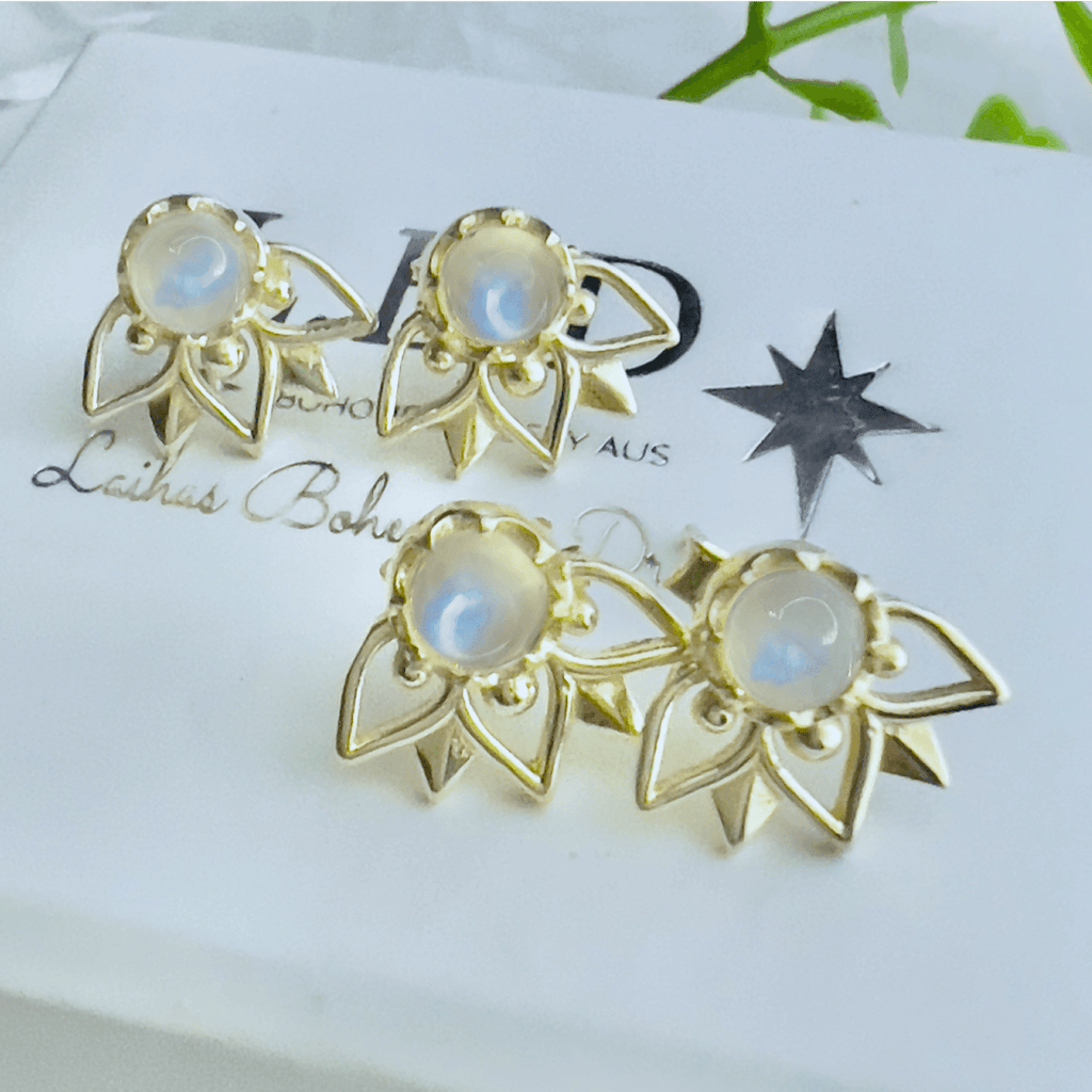 Laihas Inflorescence Gold Moonstone Stud Earrings