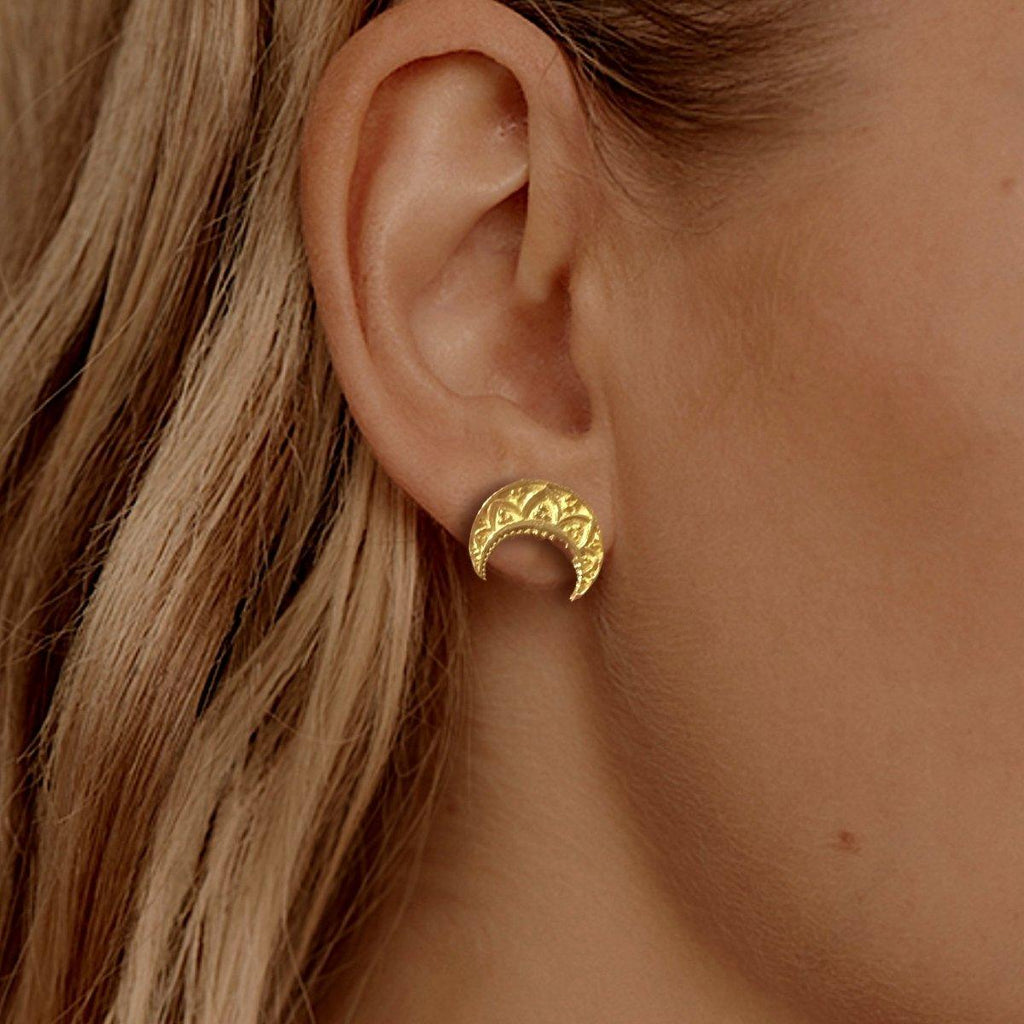 Laihas La Luna Crescent Moon Gold Boho Stud Earrings