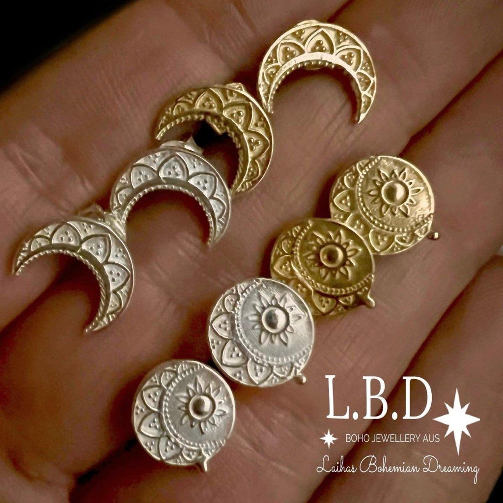 Laihas La Luna Crescent Moon Gold Boho Stud Earrings