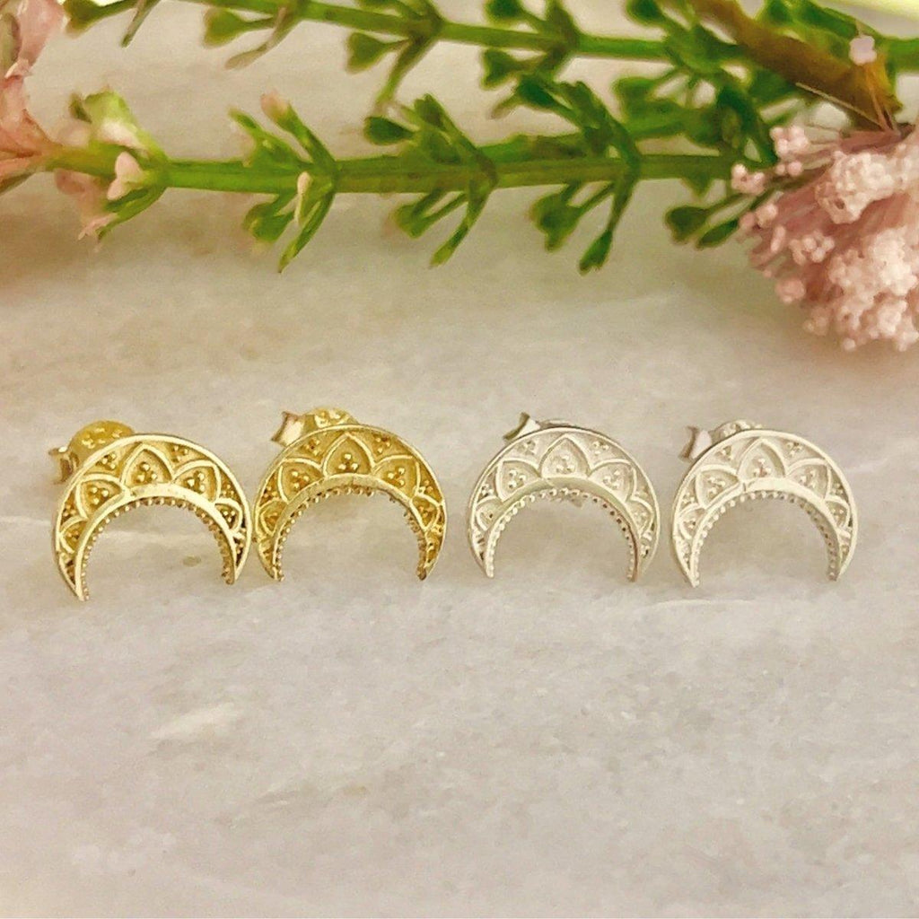 Laihas La Luna Crescent Moon Gold Boho Stud Earrings