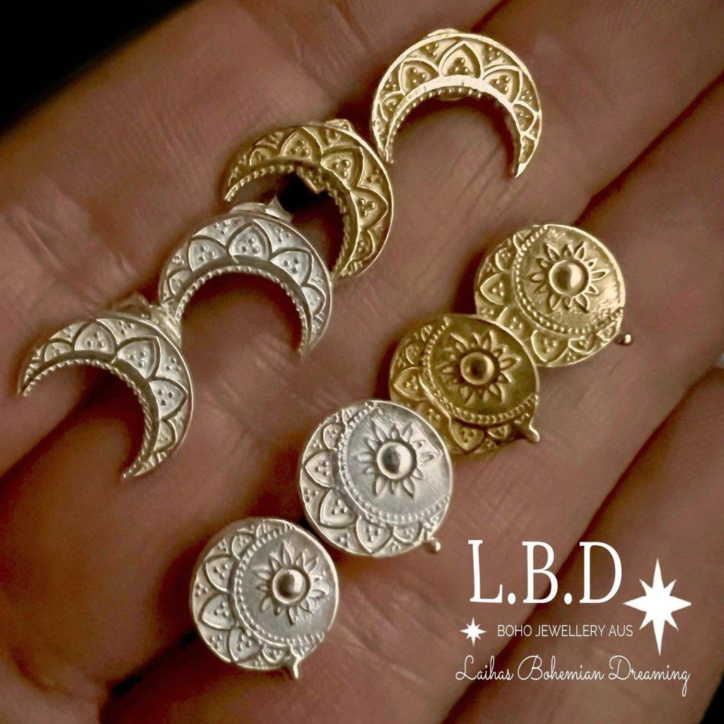 Laihas La Luna Crescent Moon Sterling Silver Stud Earrings