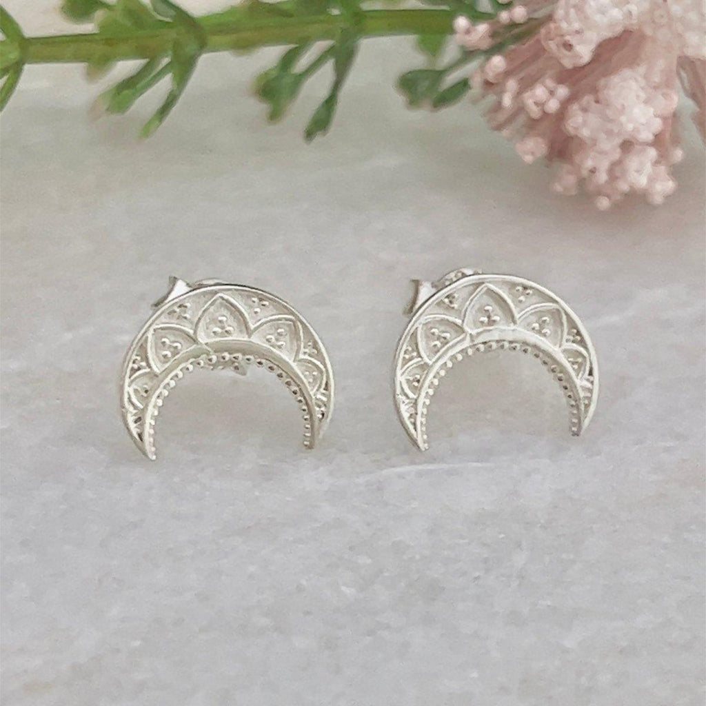 Laihas La Luna Crescent Moon Sterling Silver Stud Earrings