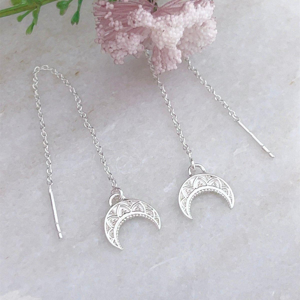 Laihas La Luna Crescent Moon Sterling Silver Threader Earrings