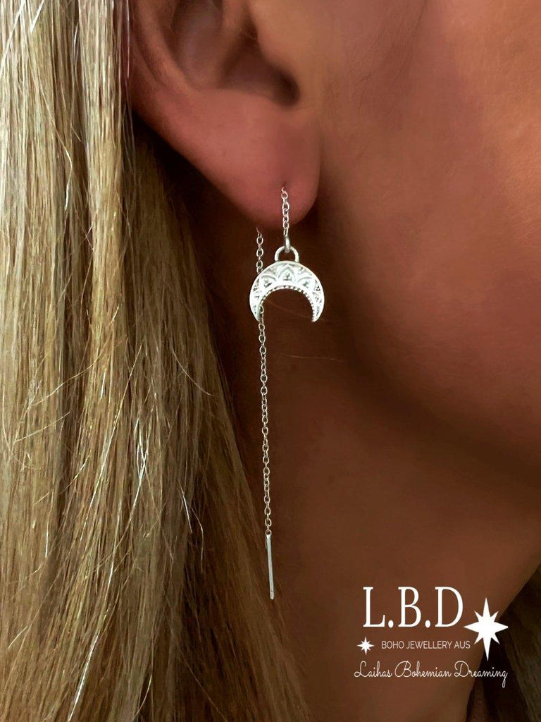 Laihas La Luna Crescent Moon Sterling Silver Threader Earrings