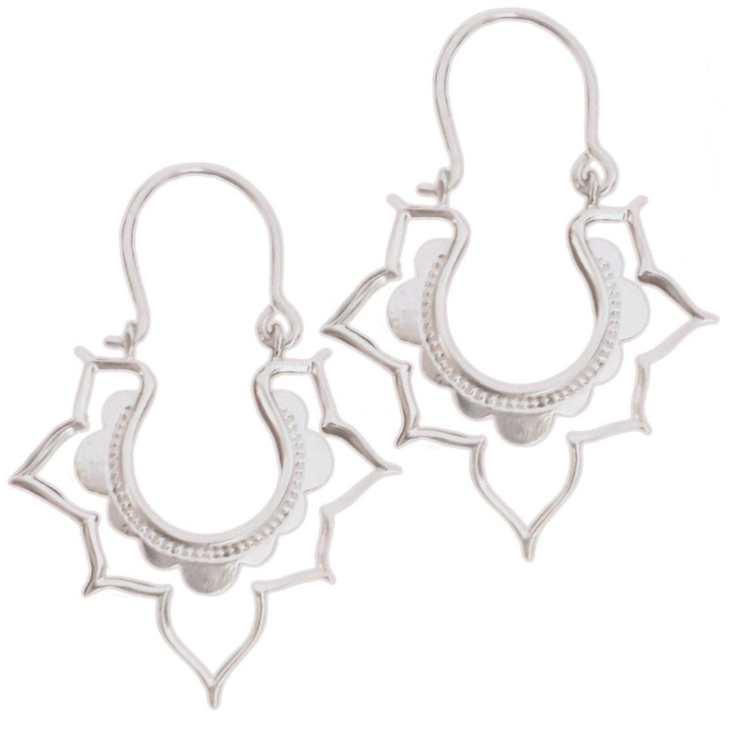 Laihas Large Bohemian Lotus Flower Sterling Silver Hoop Earrings