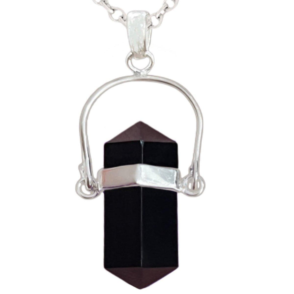 Laihas Large Crystal Kindness Black Onyx Necklace- Long Crystal Necklace