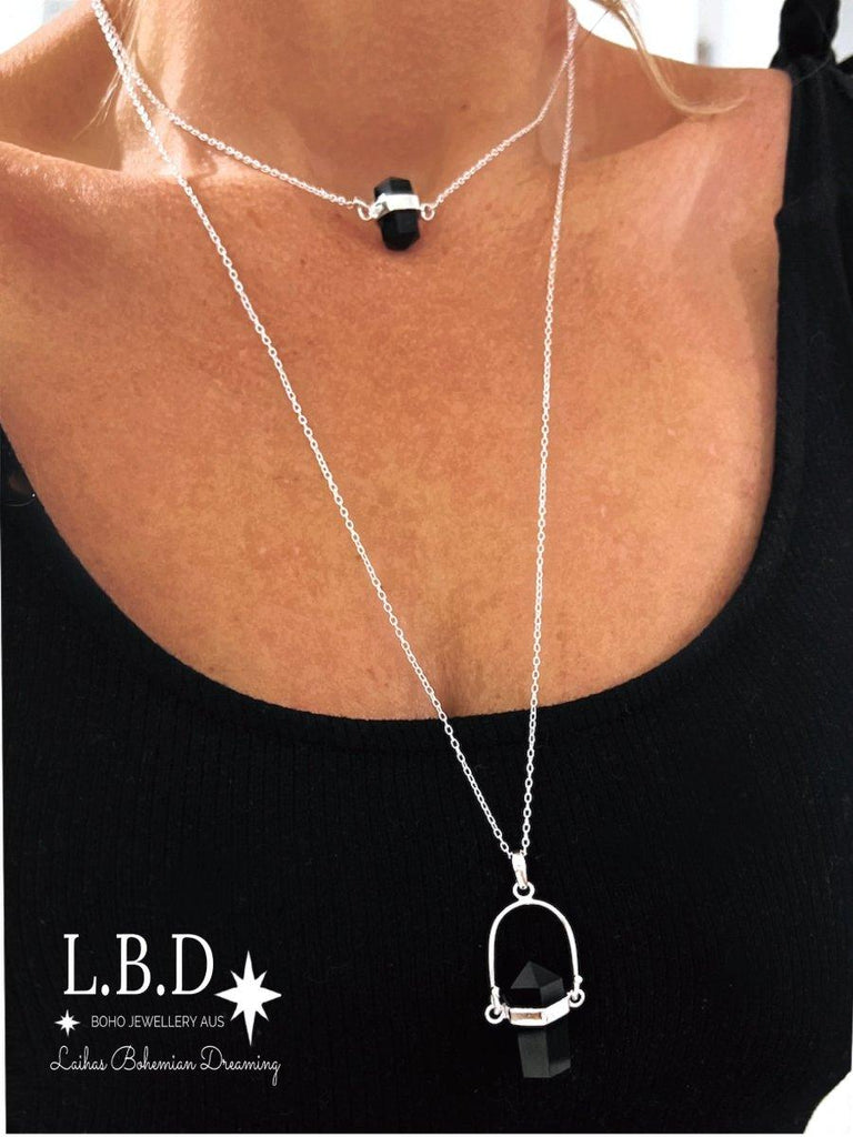 Laihas Large Crystal Kindness Black Onyx Necklace- Long Crystal Necklace